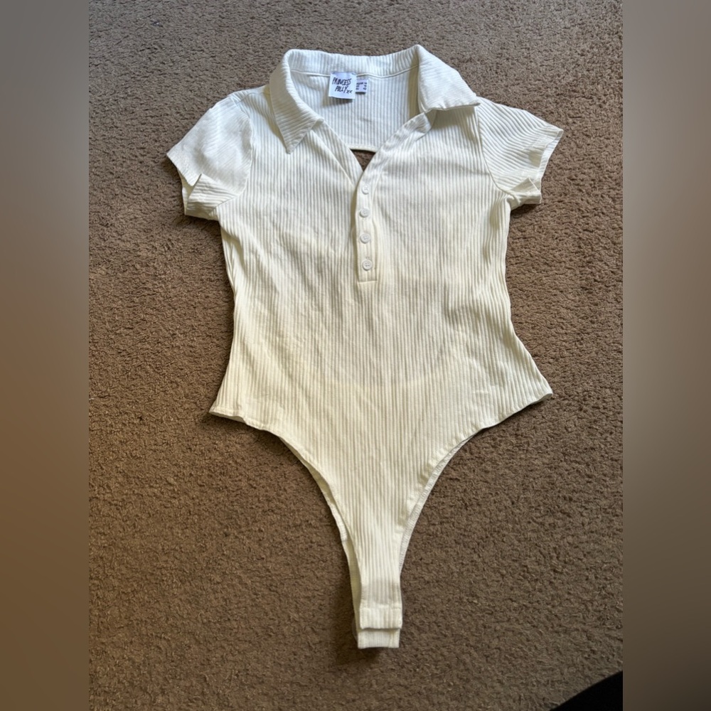 Princess Polly White Ribbed Bodysuit open back size 10